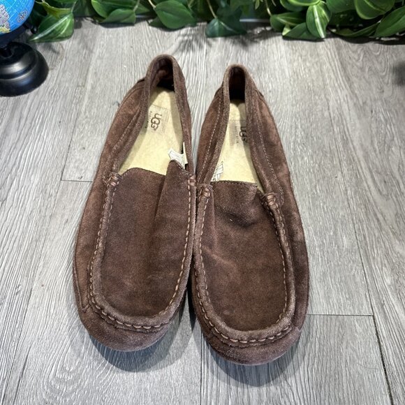 UGG Alder Indoor Outdoor Moccasin Slippers Mens Sz  11 44.5 Brown Leather Wool - Picture 2 of 10